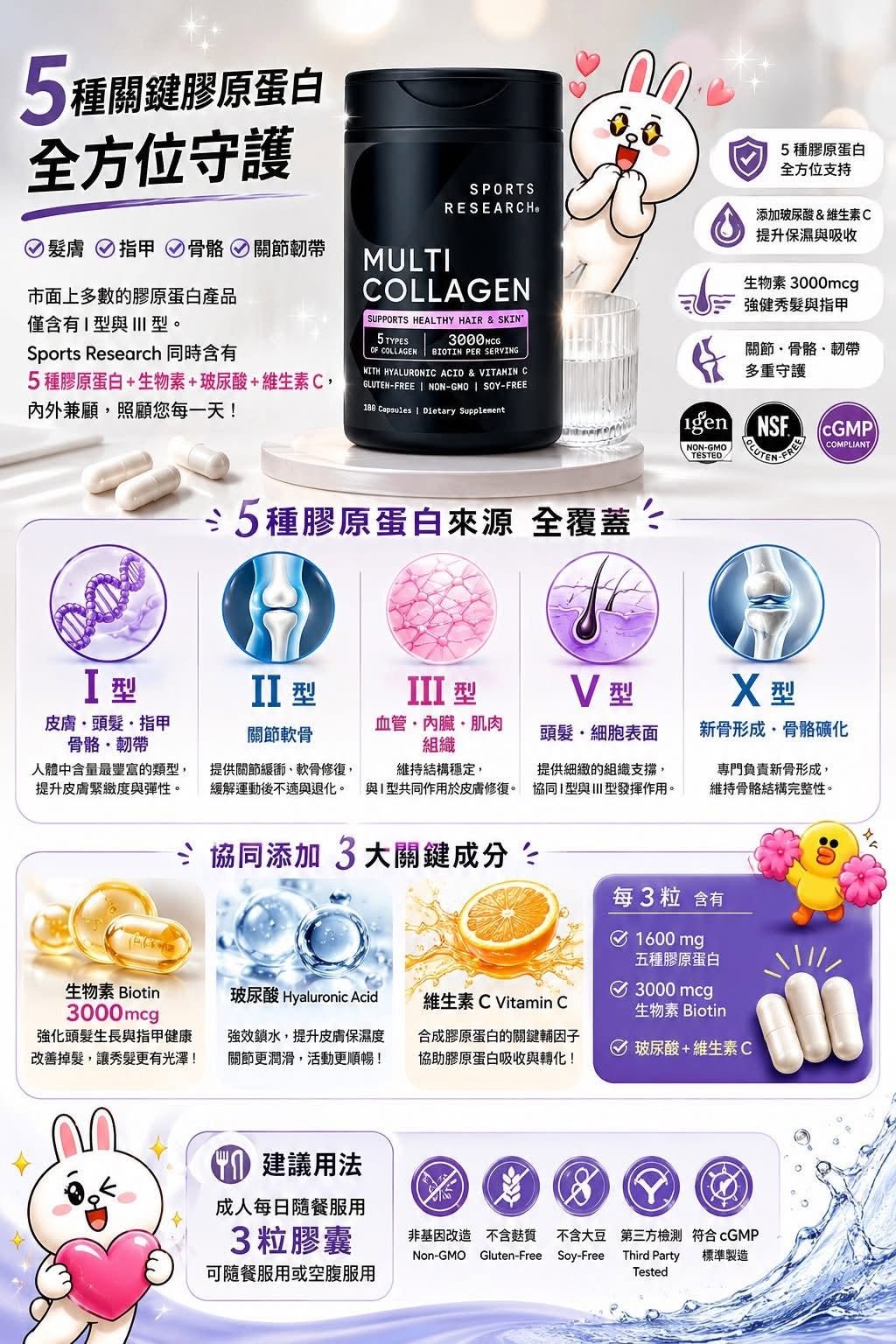🇺🇸 美國 Sports Research 複方美妍膠原蛋白+生物素 3000mg 180顆