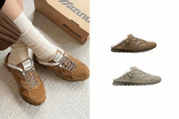 MIZUNO LG 60S SLIPPER 絨毛 毛絨保暖厚底勃肯拖鞋  秋冬加絨女鞋 日常通勤 百搭復古懶人鞋（深棕色）(淺棕色）